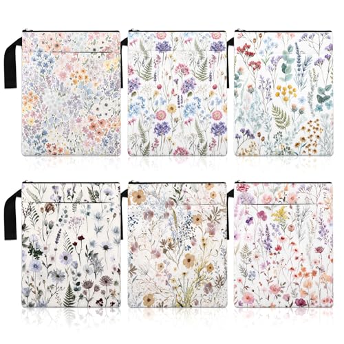 Epakh 6 Pcs Book Sleeve with Zipper Book Covers for Paperbacks, Protector Hardcover Black Vibrant Floral Printed Pouch Bags for Lovers Teacher Student Gifts, Medium 11 x 8.7 Inch