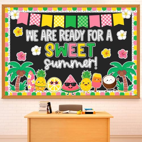 Epakh Summer Bulletin Board Decorations Set We are Ready for a Sweet Summer Classroom Decor with Fruit Palm Trees Cutouts for Teacher Wall Door Hawaii Beach Theme Classroom Display