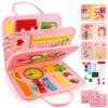 EPIMA Toddler Busy Board, Montessori Sensory Toys for Boys, 1-4 Year Old Girl Toddler Travel Toys, Educational Learning Activities Board for Motor Skills, Birthday Gifts for Airplane Car, Pink