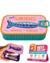 EQUELY 2027 Travel Jewelry Case, 3D Printed Sardine Retro Vintage Fish Tin Style Organizer Box with Fishbone Necklace Winders, Tangle Free Storage for Rings Earrings Bracelets Necklaces