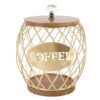 equlup Coffee Capsule Holder, Pineapple Shaped Stylish Decor Coffee Pod Basket Storage Organizer with Wooden Base and Lid for Kitchen Countertop (Gold)