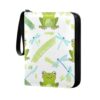Eraedgza Cute Green Frogs Card Binder 4-Pocket Trading Card Holder with 50-Page Sleeves, 3-Ring Zipper Storage Case for Trading Sports Game Cards