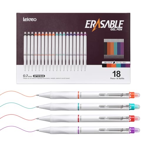 Erasable Gel Pens,18 Counts Retractable 0.7mm Fine Point Erasable Pens Clicker + 18 Counts Refills, Assorted Color Inks, Make Mistakes Disappear for Writing Planner Drawing and Crossword Puzzles