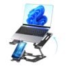 Ergonomic 2-in-1 Laptop Phone Stand for Desk, Adjustable Riser, Sturdy and Portable, Fits All Laptops and Phone（Black）