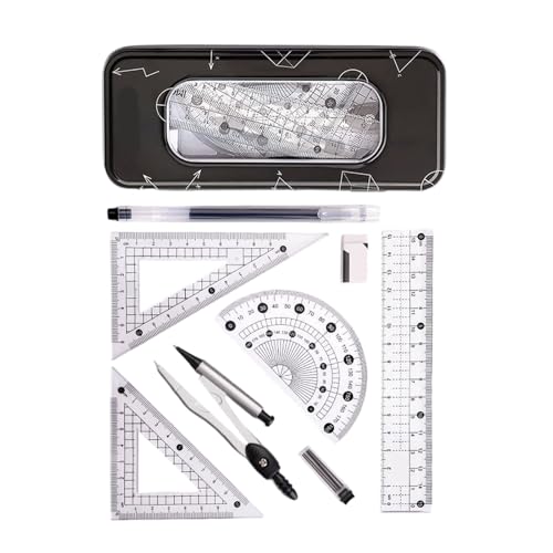 Ergonomic Compasses and Ruler Set with Shatter ABS Materials for Technical Drawing Architecture Design and Daily Study Multifunctional Drafting Tools Kits Including Compasses Ruler Eraser