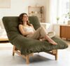Ergonomic Corduroy Bean Bag Chair for Adults - Extra Large Single Seat Lazy Sofa with High-Density Sponge Filling, Backrest Support for Living Room & Bedroom Relaxation (Antique Green)