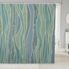 Erosebridal Bohemian Wavy Shower Curtain 72" Wx84 L Boho Style Bathroom Curtain Green Blue Bathroom Accessories for Kids Adults Geometric Tribal Ethnic Shower Decor