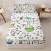 Erosebridal Chemistry Zipper Bedding Queen Molecule Chemical Test Tube Chemical Equation Zip Up Bedding Set for Boys and Kids,Bed in a Bag Comforter with Fitted Sheet and 2 Pillowcases