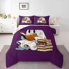 Erosebridal White Ghost Comforter Set Full Size Brown Hardcover Books Bedding Set for Kids Boys Girls Aged Book Stack Comforter Vintage Illustrated Quilt Bedroom Decor