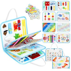 Esjay Toddler Busy Board Montessori Toys for Boys Girls, Sensory Book Educational Activities for Learning Fine Motor Skills, Birthday Gifts for Toddlers, Travel Toys for Airplane Car, White Multi