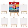 ESRICH 6 Pack Mini Canvas with Easel Set, 4x4” Small Canvases for Painting