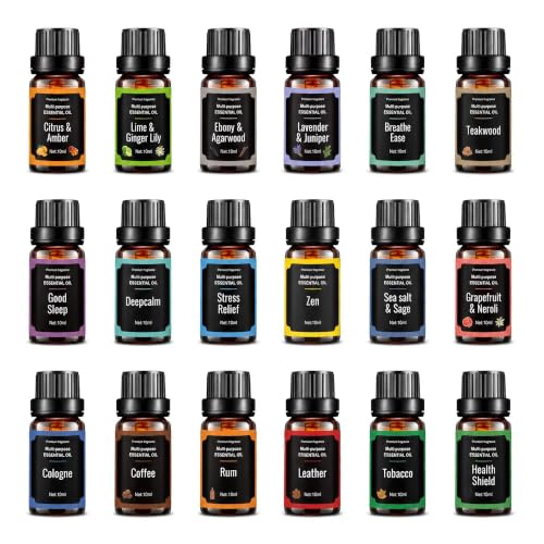 Essential Oils Set for Diffuser, 18 x 10ml Aromatherapy Oils Collection for Sleep, Relaxation & Home Fragrance, Fragrance Oil Gift Set for Candle Making, Soap Making, Air Freshening, Yoga & Humidifier