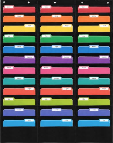 Essex Wares - 36 Pocket File Pocket Chart, Black, 42" Wide x 55" Tall - Versatile Wall Hanging File Folder Organizer for Classroom, Office, Home, and More - Wall Folder Organizer - 36 Pockets