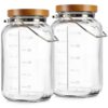 Essmilkee 2 Pack Square Glass Storage Jars with Lid and Handle, 1 Gallon Glass Mason Jars with Airtight Lid, Wide Mouth Container with Measurement Scale, Large Capacity