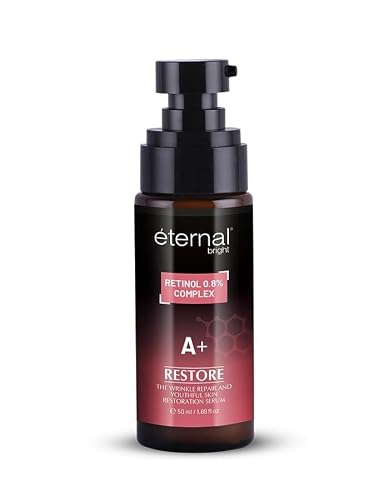 Eternal Bright Retinol Serum | 0.8% Retinol + Ferulic Acid-Stabilised + Vitamin E 2% | Fine Lines, Wrinkles, Skin Renewal & Collagen | Anti-Aging Night Serum | Amber Air tight Pump | All Skin Types |