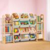 Etitlly Kids Toy Storage Organizer with Bookshelf – Wooden Shelf with 12 Bins & 6 Shelves, Quick Assembly Storage Rack for Playroom, Bedroom, Nursery – Colorful