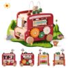 Etucdose Wooden Activity Cube 8-in-1 Montessori Toys | Multifunctional Early Educational Learning Toys | Wooden Toy for Baby Shape Sorter Xylophone Animal Travel Bus Boy Girl Birthday Gift（Red Bus）