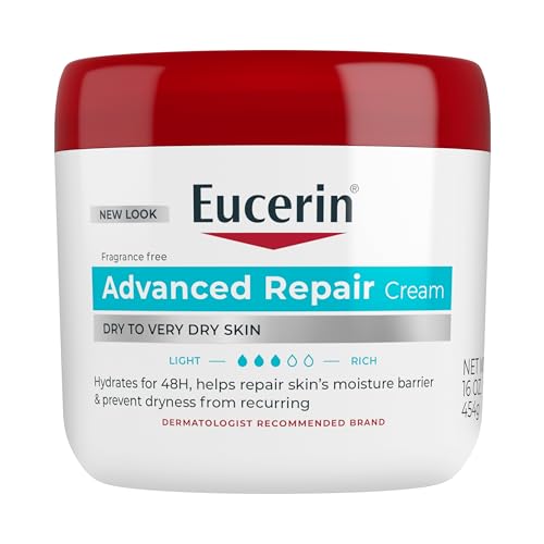 Eucerin Advanced Repair Body Cream, Urea Enriched, Unscented Body Cream for Dry Skin With Triple Moisturizing Complex, 16 OZ Jar (Pack of 12)