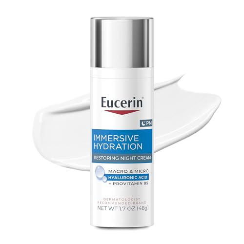 Eucerin Face Immersive Hydration Restoring Night Cream for Face with Hyaluronic Acid and Provitamin B5, Ultra-Lightweight Face Cream Reduces the Look of Fines Lines and Wrinkles, 1.7 Oz Bottle