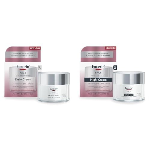 Eucerin Q10 Skin Care Set, Anti Wrinkle Daily Face Cream with Biotin (1.7 Oz) + Anti Wrinkle Night Cream with Pro-Retinol (1.7 Oz), Fragrance Free Face Moisturizer for All Skin Types