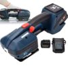 EUQKKWLOY Portable Electric Strapping Machine 4000mha Battery for 1/2-5/8in PP PET Strapping Automatic Strapping Tool Digital Display Tensioner Kit for Packaging Box Pallet Baler,2Battery