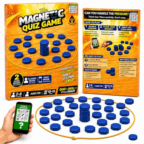 Evapure Magnetic Quiz Game Board Game with QR Code Questions, 1000 Quiz Challenges, Strategy Magnetic Tabletop Game for Adults & Families, 2-6 Players, Fast Thinking Party Game, Ages 4+