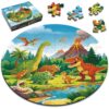 EVERJOYCRAFT 70 Piece Round Large Dinosaur Floor Puzzles Hands-On Learning Educational Jigsaw Puzzles Prehistoric Dino Volcanoes Floor Puzzle Christmas Birthday Easter Gift for Dinosaur Lovers
