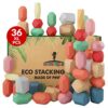EVERSMART 36 Pcs Wooden Stacking Blocks – Montessori Toys for 1 2 3 4 5 6 Year Old Toddlers and Kids, XL Rocks, No Choking Hazard – Sensory STEM Building Stones, for Girls and Boys