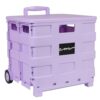Everything Mary Collapsible Rolling Craft Cart with Lid – Folding Storage Crate on Wheels with Telescoping Handle for Crafts, Sewing, School, Teachers, Office & Home Organization (Purple)