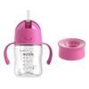 Evorie 7 Oz Tritan Baby Straw Cup (6M+) with 360 Trainer Lid (12M+) Bundl (Strawberry+Strawberry Pink)