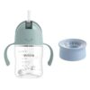 Evorie 7 Oz Tritan Baby Straw Cup (6M+) with 360 Trainer Lid (12M+) Bundle (Light Blue+Sea Salt Blue)
