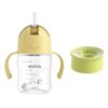 Evorie 7 Oz Tritan Baby Straw Cup (6M+) with 360 Trainer Lid (12M+) Bundle (Light Yellow+Green Grape)