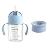 Evorie 7 Oz Tritan Baby Straw Cup (6M+) with 360 Trainer Lid (12M+) Bundle (Blue+ Sea Salt Blue)