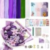 EWEIS 650 PCS Pipe Cleaners Flower Kit, 7 Colors Chenille Stems Bulk for DIY Craft, Adults Beginners Flower Making Set with Floral Wires, Stamens, Wrapping Paper, Purple Rose Bouquet Set with Gift Box