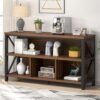 EXCEFUR 47 Inch Rustic Walnut Horizontal Bookshelf, Modern 4 Cube Storage Organizer for Living Room Bedroom Home Office, Industrial Low Wide Wood & Metal Bookcase for Display