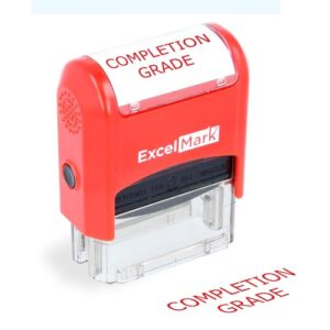 ExcelMark Completion Grade - Self-Inking Two-Color Rubber Teacher Stamp - Perfect for Grading Homework - Red and Blue Ink