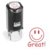 ExcelMark Great! Smiley Face - Self-Inking Round Teacher Stamp - Red Ink