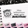 ExcelMark Personalized Teacher Stamps for Classroom - Custom Stamps for Grading - Puns of Praise with 12 Stylish Mount Patterns (Pink Mount, Donut You Know)