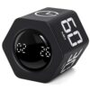 Exlliy Productivity Timer 1, 5, 10, 30, 60 Minutes Preset, Desk Cube Timer with Gravity Sensor/Mute/Vibration for ADHD, Work, Study, Kitchen, Back to School (Black)