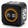 Exlliy Rotating Productivity Timer 5, 25, 10, 50 Minutes Preset, Desk Cube w/Gravity Sensor for ADHD, Mute Functions, Ideal for Work, Study, Kitchen, Back to School (1, Black)