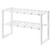 Expandable Under Sink Organizer, 2-Tier Adjustable Cabinet Shelf, PP and Stainless Steel, White