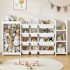 EXPERLAM 3-in-1 Kids Toy Storage Organizer, White Solid Wood, White Bins