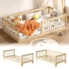 EXPERLAM Montessori Toddler Bed, Variable Twin Floor Bed Frame with Removable Guardrails and Legs, Low Wooden Kids Bed with 10 Slats and Supporting keel, Crib-to-Bed Transition for Bedroom or Nursery