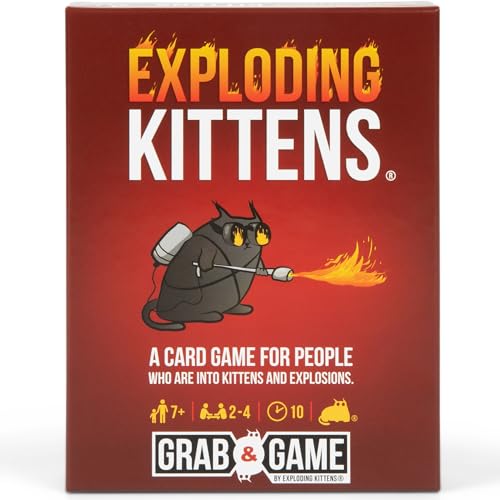 Exploding Kittens Grab & Game - Hilarious & Compact Card Game for Family and Travel - Party Fun for Ages 7 and Up - 2-4 Players - 15 Minutes of Play