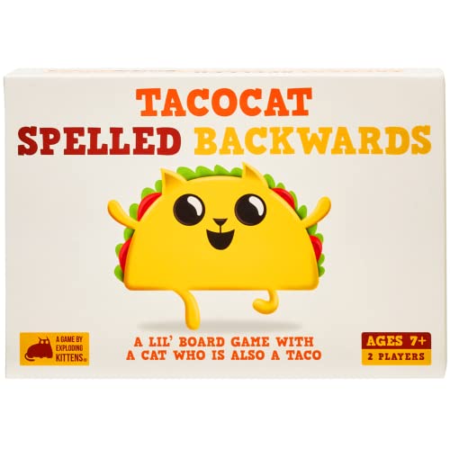 Exploding Kittens Tacocat Spelled Backwards 2 Players - Ages 7+ - 15 Minutes to Play - Clever Family Board Game - Couples Game, Family Game Night, Kid and Adult Board Game