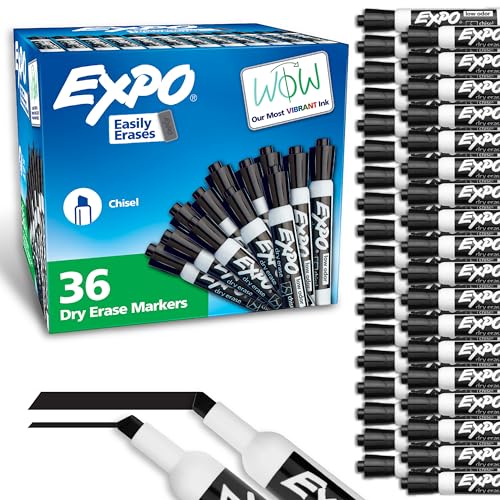 EXPO Dry Erase Markers Chisel Tip Black Low-Odor Perfect for Whiteboards Non-Porous Surfaces & Home Offices, 36 Count (Pack of 6)