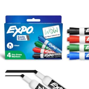 EXPO Dry Erase Markers, Low Odor Ink, Assorted Colors, Chisel Tip, 4 Count - Whiteboard, Calendar, Organization, Essential Supplies for Office, School, Classroom, Teachers