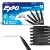 EXPO Wet Erase Markers, Semi-Permanent, Black, Ultra Fine Tip, 12 Count - For Writing on Glass, Whiteboards, Mirrors, Calendar, Labeling, Organizing