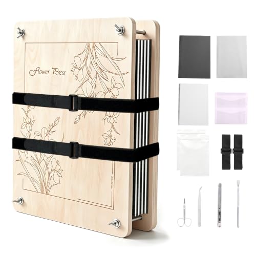 Extra Large Flower Press Kit– 15" x 11" Pressing Tool Set with Double Fastening System (Screw Knobs + Straps) and 6 Drying Boards for Making Dried Flower/Plant,Gift for Arts and Crafts Lovers