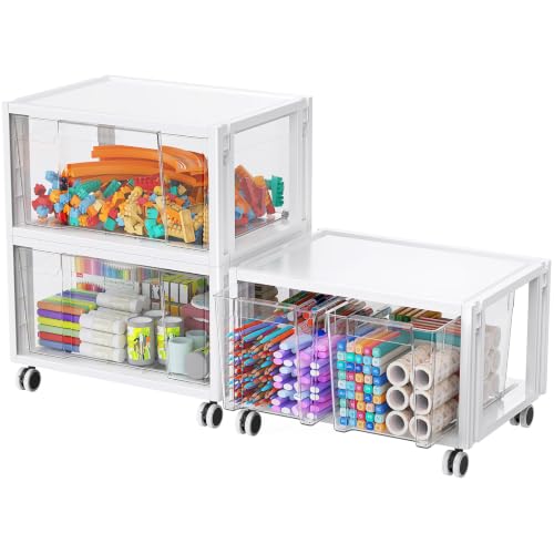 Extra Large Storage Drawer Cart with Wheels, Stackable Storage Boxes 3 Tier-4 Drawer Clear Plastic Organizer Container Rolling Cabinet for Art Crafts Supplies Under Desk Home Office Bedroom Bathroom